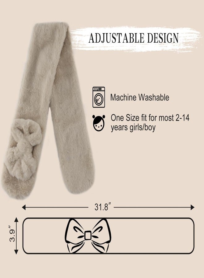 YATANAM Girls Scarf Fluffy Faux Fur Kids Scarves Winter Warm Scarf Toddler Adjustable Neck Warmer (Khaki, One Size) - Image 4